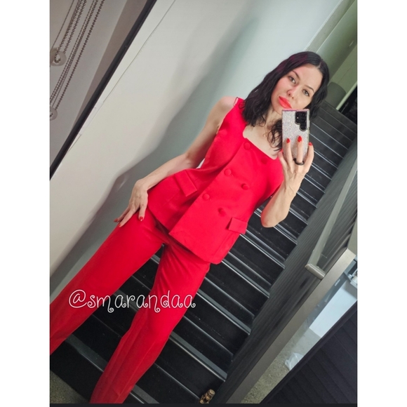 Zara 2 PC Set Lined Button Vest & Pants Red - Picture 8 of 16